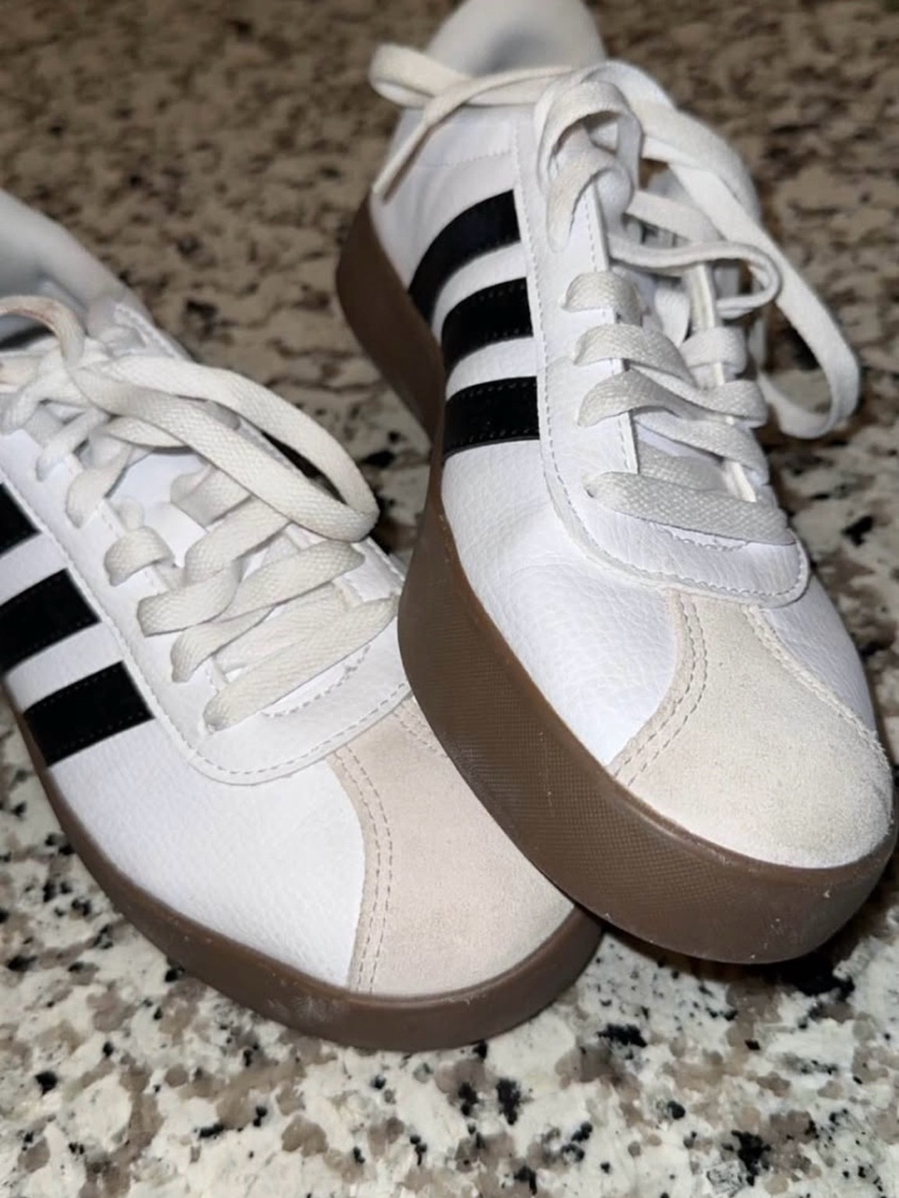 adidas Originals White and Black Sneakers with Brown Gum Sole